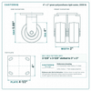 4 x 2 in green polyurethane rigid caster reference drawing, side, front and top plate views with dimensions