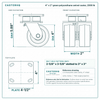 4 x 2 in green polyurethane swivel caster reference drawing, side, front and top plate views with dimensions