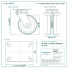 5 x 2 in black rubber swivel caster reference drawing, side, front and top plate views with dimensions