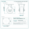 4 x 2 in gray polyurethane swivel caster reference drawing, side, front and top plate views with dimensions