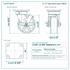 5 x 2 in steel swivel caster reference drawing, side, front and top plate views with dimensions