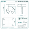 6 x 2 in black rubber swivel caster reference drawing, side, front and top plate views with dimensions