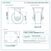 4 x 2 in green polyurethane rigid caster reference drawing, side, front and top plate views with dimensions