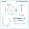 8 x 2 in phenolic swivel caster reference drawing, side, front and top plate views with dimensions