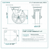 6 x 2 in steel swivel caster reference drawing, side, front and top plate views with dimensions