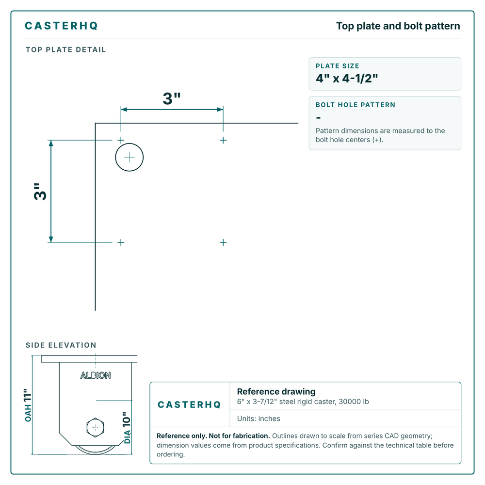 Top plate bolt pattern drawing, ["10\" x 12\""] plate