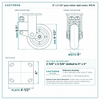 6 x 2-1/8 in gray rubber rigid caster reference drawing, side, front and top plate views with dimensions