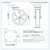 8 x 2 in steel swivel caster reference drawing, side, front and top plate views with dimensions