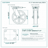 8 x 2 in steel swivel caster reference drawing, side, front and top plate views with dimensions