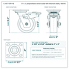 5 x 2 in polyurethane swivel caster with total lock brake reference drawing, side, front and top plate views with dimensions