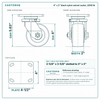 4 x 2 in black nylon swivel caster reference drawing, side, front and top plate views with dimensions