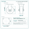 5 x 2 in black nylon rigid caster reference drawing, side, front and top plate views with dimensions