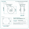 5 x 2 in black nylon swivel caster reference drawing, side, front and top plate views with dimensions