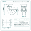 5 x 2 in black nylon swivel caster with brake reference drawing, side, front and top plate views with dimensions