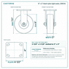 6 x 2 in black nylon rigid caster reference drawing, side, front and top plate views with dimensions