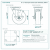 6 x 2 in black nylon swivel caster with brake reference drawing, side, front and top plate views with dimensions