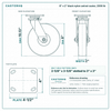 8 x 2 in black nylon swivel caster reference drawing, side, front and top plate views with dimensions