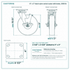 8 x 2 in black nylon swivel caster with brake reference drawing, side, front and top plate views with dimensions