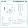 5 x 2 in green polyurethane rigid caster reference drawing, side, front and top plate views with dimensions