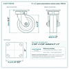 5 x 2 in green polyurethane swivel caster reference drawing, side, front and top plate views with dimensions