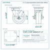 5 x 2 in green polyurethane swivel caster reference drawing, side, front and top plate views with dimensions