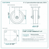 6 x 2 in green polyurethane rigid caster reference drawing, side, front and top plate views with dimensions