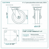 6 x 2 in green polyurethane swivel caster reference drawing, side, front and top plate views with dimensions