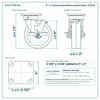 6 x 2 in green polyurethane swivel caster reference drawing, side, front and top plate views with dimensions