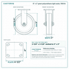 8 x 2 in green polyurethane rigid caster reference drawing, side, front and top plate views with dimensions