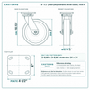 8 x 2 in green polyurethane swivel caster reference drawing, side, front and top plate views with dimensions
