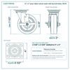 6 x 2 in gray rubber swivel caster with top lock brake reference drawing, side, front and top plate views with dimensions