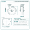 8 x 2 in green polyurethane swivel caster reference drawing, side, front and top plate views with dimensions