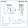 6 x 2 in steel swivel caster reference drawing, side, front and top plate views with dimensions