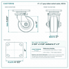 4 x 2 in gray rubber swivel caster reference drawing, side, front and top plate views with dimensions