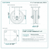 6 x 2 in steel rigid caster reference drawing, side, front and top plate views with dimensions