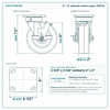 6 x 2 in phenolic swivel caster reference drawing, side, front and top plate views with dimensions
