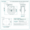 6 x 2 in yellow polyurethane swivel caster with brake reference drawing, side, front and top plate views with dimensions