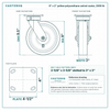 8 x 2 in yellow polyurethane swivel caster reference drawing, side, front and top plate views with dimensions