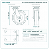 8 x 2 in yellow polyurethane swivel caster reference drawing, side, front and top plate views with dimensions