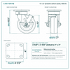 5 x 2 in phenolic swivel caster reference drawing, side, front and top plate views with dimensions