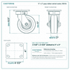 5 x 2 in gray rubber swivel caster reference drawing, side, front and top plate views with dimensions
