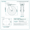 8 x 2 in phenolic swivel caster reference drawing, side, front and top plate views with dimensions