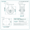 5 x 2 in steel rigid caster reference drawing, side, front and top plate views with dimensions