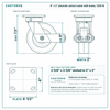 6 x 2 in phenolic swivel caster with brake reference drawing, side, front and top plate views with dimensions
