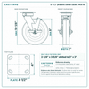 8 x 2 in phenolic swivel caster reference drawing, side, front and top plate views with dimensions