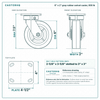 6 x 2 in gray rubber swivel caster reference drawing, side, front and top plate views with dimensions