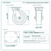 6 x 2 in yellow polyurethane swivel caster reference drawing, side, front and top plate views with dimensions