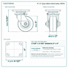 4 x 2 in gray rubber swivel caster reference drawing, side, front and top plate views with dimensions