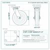 8 x 2 in phenolic swivel caster reference drawing, side, front and top plate views with dimensions