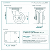 4 x 2 in steel swivel caster reference drawing, side, front and top plate views with dimensions
